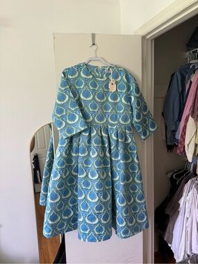 Dainty Jewells Blue and Green Scallop-Print Dress